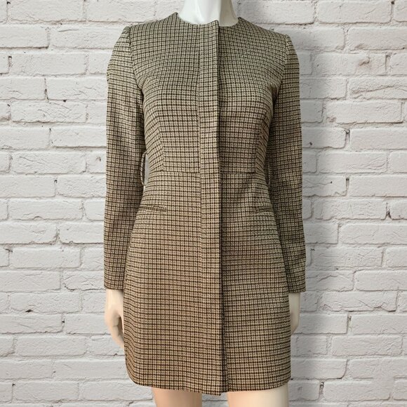 Zara NWOT Brown Black Houndstooth Frock Coat Dress - Picture 5 of 12